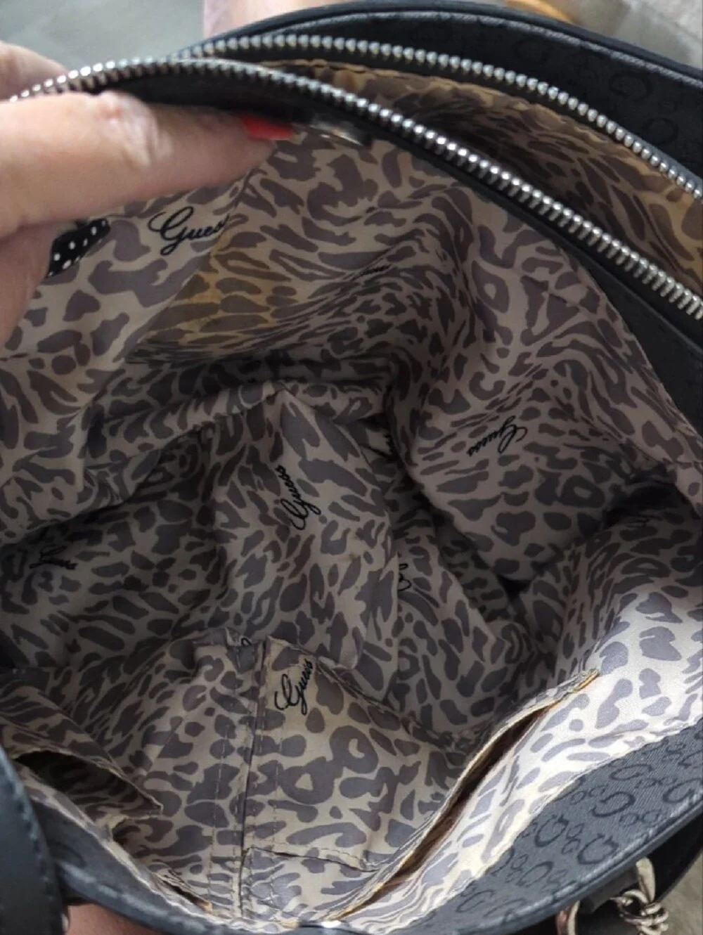 Guess Black Signature Monogram Satchel with Charm